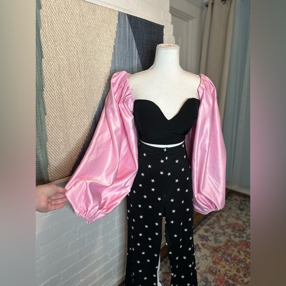 Fashion Nova Black Crop Top with Balloon Pink Sleeves - Picture 2 of 8